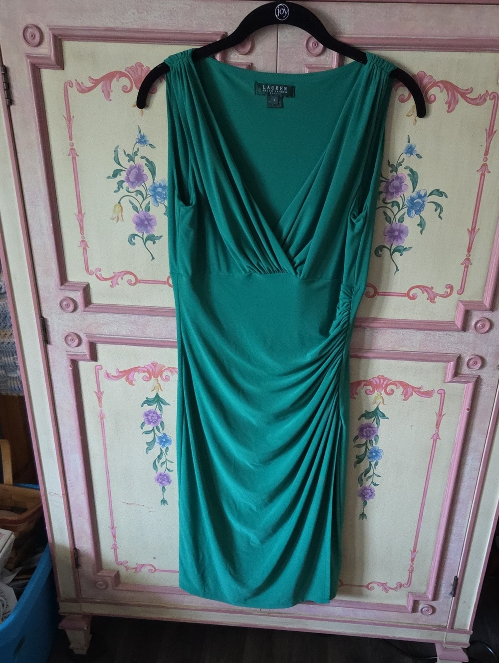 Lauren Ralph Lauren Emerald Green V-Neck Draped Midi Dress